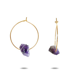All Raw Crystal Jewellery: Lena | Gold Filled Amethyst Crystal Hoop Earrings