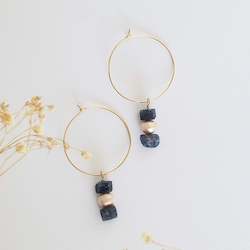 Unique Crystal Earrings: Limited Edition | Pearl & Sodalite Drops Gold Filled Hoops