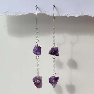 All Raw Crystal Jewellery: Amethyst Dangle Earrings | Sterling Silver