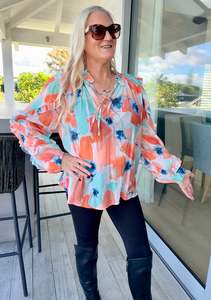 LEO + BE Orange Floral Top
