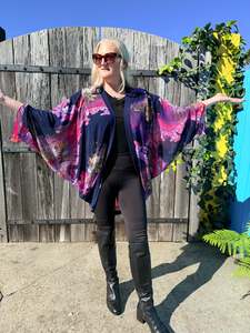 Tops: AUGUSTINE/CHARLO - Pink/Navy Floral Kimono