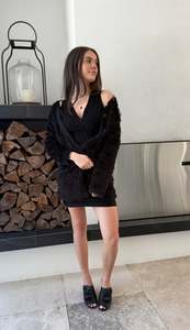 Jumpers Hoodies: KETZ-KE Black Fluffy Jacket