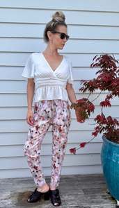 Jeans Trousers: JULIETTE HOGAN Floral Silk Pants/Trousers