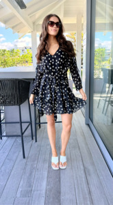 Dresses: RUBY Midi Length Black Dress with White Stars