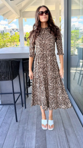 Dresses: LEW LOOK Brown Leopard Print Midi Length Dress