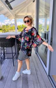 AUGUSTINE/CHARLO - Black Overlay Floral/Striped Dress