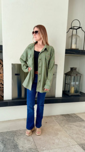 Tops: LEO + BE Green and White Plaid Button Up Shirt