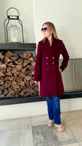 REVIEW Maroon/Burgundy Knee Length Wool Blend Coat