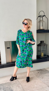 Dresses: ANDREA MOORE Green Floral Midi Length Dress