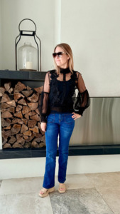 Tops: MIRROU Sheer Black Top, Size M