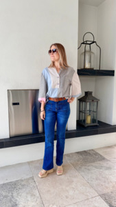Tops: GORMAN Patterned Grey/Blue Shirt (Size 12) - 100% Organic Cotton