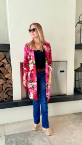 Jumpers Hoodies: TRELISE COOPER Pink Floral Knee Length Coat, Size 6