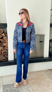 Jumpers Hoodies: PAINT IT RED - Blue/White Cropped Jacket, Size M