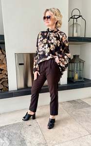 Jeans Trousers: RUBY Brown/White Dotted Tapered Trousers, Size 10