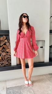 Dresses: WHITE FOX - Red Floral Mini Dress, Size M - NEW WITH TAGS