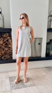 Dresses: HUFFER Grey Linen/Cotton Blend Mini Dress, Size 6 (Fits S) *** NEW WITH TAGS ***