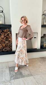 ONCE WAS Embroidered Tiered Linen Blend Midi Skirt, Size 3/L