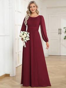 Bridesmaid Dresses: Round Neck Bridesmaid Dresses with Long Lantern Sleeves