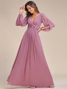 Bridesmaid Dresses: Floor Length Long Lantern Sleeves Formal Dresses
