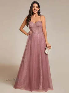 Shiny Orchid Bridesmaid Gown – Floor-Length Sequin Dress with Sweetheart Neckline