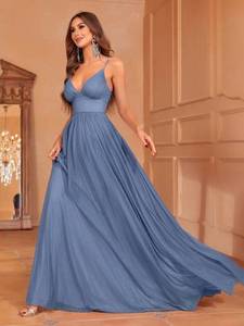 Bridesmaid Dresses: Solid Plunging Neck Sleeveless Cami Dress