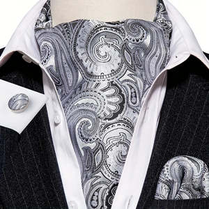 Groomsman Gifts: Silver Paisley Ascot Tie - Elegant Gatsby Wedding Accessory