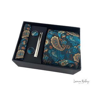 Groomsman Gifts: Men's Paisley Tie Gift Set - 5 Pc with Cufflinks & Scarf