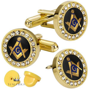 Groomsman Gifts: Masonic Tie Clip & Cufflinks Set - 18K Gold Gift for Men