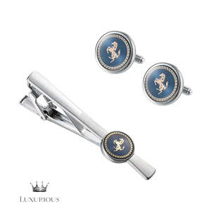 Blue Horse Cufflinks & Tie Clip Set