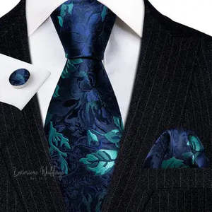 Groomsman Gifts: Barry·Wang Blue Green Teal Leaves Neck Tie Set By Luxurious