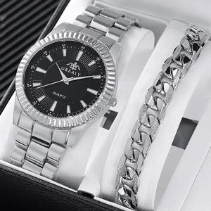 Business Fashion Casual Round Pointer Quartz Watches + Bracelet