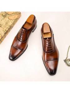Mens Formal Shoes: Men's Oxford Shoes With Square Toe And Three Connecting Joints,