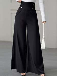 Newest: High Waist Wide Leg Button Decor Pants