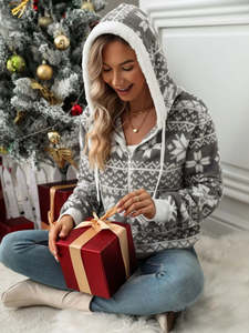 Newest: Drawstring Snowflake Zip Up Hooded Outerwear