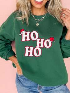 Embroidered Letter Christmas Round Neck Sweatshirt