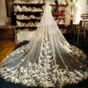 Bridal Accessories: Floral Wedding Veils Hand Made Flower 3m