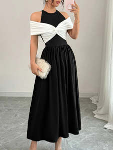 Mother Of The Bride: Twisted Contrast Cold Shoulder Midi Dress