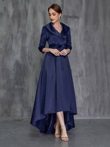 Mother Of The Bride: Shawl Collar High Low Hem Belted Mother of the Bride Dress