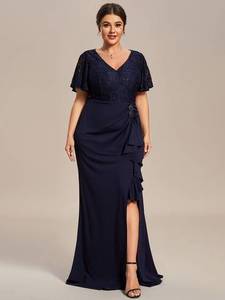 Mother Of The Bride: Plus Split Lotus Leaf Lace Evening Dresses