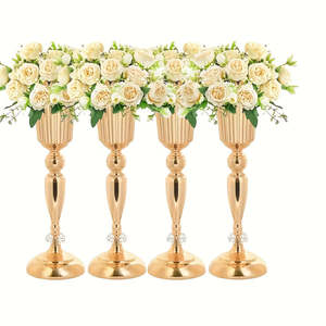 Elegant Golden Crystal Vase Set - 4pcs Decor