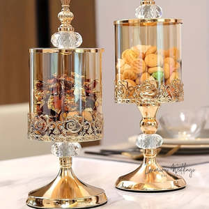 Centerpieces: Light Luxury Glass Storage Jar - Golden Crystal with Lid