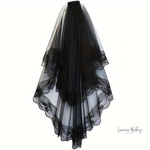 Steampunk: Black Wedding Veil -Cathedral Length with Comb