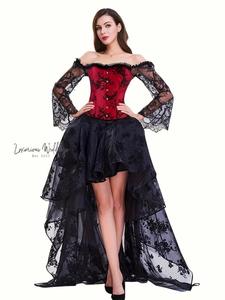 Steampunk Lace Corset Dress Set - Off Shoulder High Low Skirt