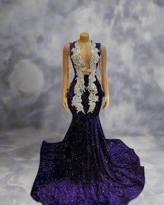 Thea-Rose Handmade Purple Rhinestone Evening Gown