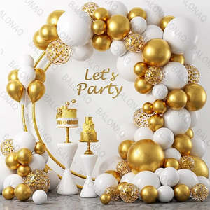 Balloon Garlands: 82Pcs White Gold Balloon Set Garland Arch