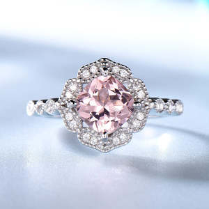 Mothers Day Collection: Valentine's Day Luxury Morganite Sterling Silver Ring