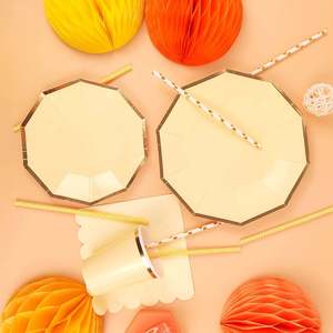 Plastic Dinnerware: Golden Foil Yellow Party Set for 24 Guests