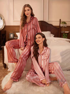 Striped Satin Pajama Set - 2 Sets, Elegant #TeamBride Design