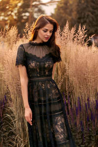 Long Lace Formal Black Evening Dress
