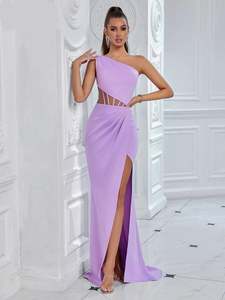 One Shoulder Pink Maxi Evening Dress
